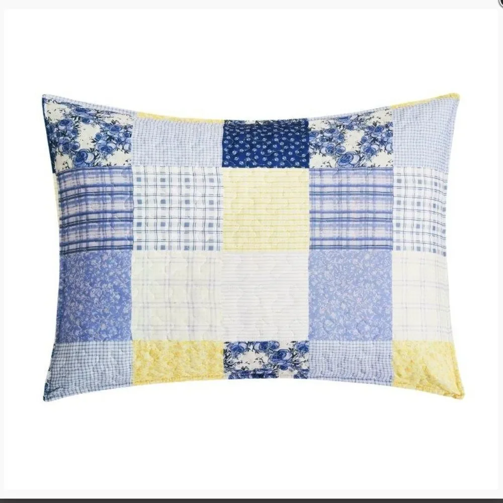 Farmhouse Blue Garden Printed Patchwork Floral Reversible Queen Quilt Set